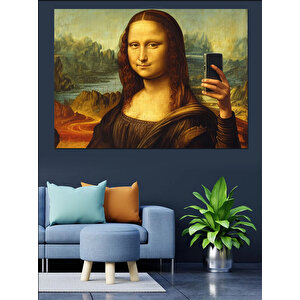 Selfie Çeken Mona Lisa Dekoratif Kanvas - Mdf Ahşap Tablo 100x140 cm