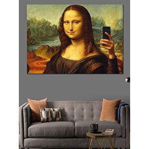 Selfie Çeken Mona Lisa Dekoratif Kanvas - Mdf Ahşap Tablo 100x140 cm