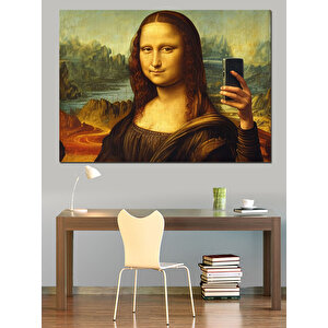Selfie Çeken Mona Lisa Dekoratif Kanvas - Mdf Ahşap Tablo