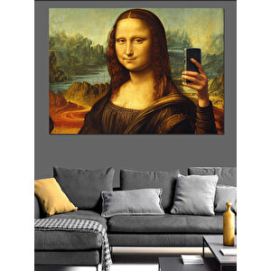 Selfie Çeken Mona Lisa Dekoratif Kanvas - Mdf Ahşap Tablo