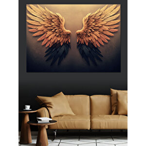 Altın Işıklı Melek Kanadı Dekoratif Kanvas - Mdf Ahşap Tablo 50x70 cm