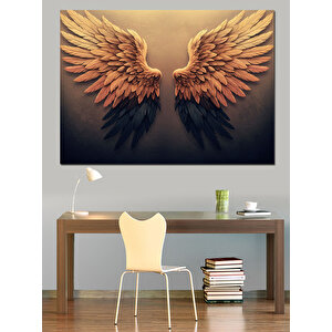 Altın Işıklı Melek Kanadı Dekoratif Kanvas - Mdf Ahşap Tablo