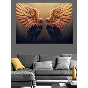 Altın Işıklı Melek Kanadı Dekoratif Kanvas - Mdf Ahşap Tablo