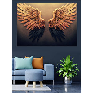 Altın Işıklı Melek Kanadı Dekoratif Kanvas - Mdf Ahşap Tablo 100x140 cm
