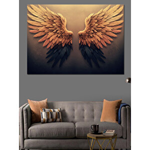 Altın Işıklı Melek Kanadı Dekoratif Kanvas - Mdf Ahşap Tablo 100x140 cm