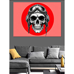 Kırmızı Arka Plan Kafatası Dekoratif Kanvas - Mdf Ahşap Tablo 35x50 cm