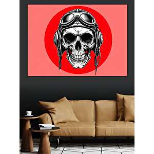 Kırmızı Arka Plan Kafatası Dekoratif Kanvas - Mdf Ahşap Tablo 35x50 cm