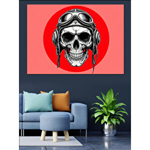 Kırmızı Arka Plan Kafatası Dekoratif Kanvas - Mdf Ahşap Tablo 35x50 cm