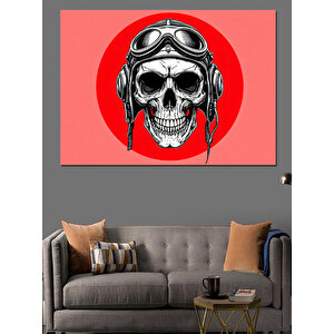 Kırmızı Arka Plan Kafatası Dekoratif Kanvas - Mdf Ahşap Tablo