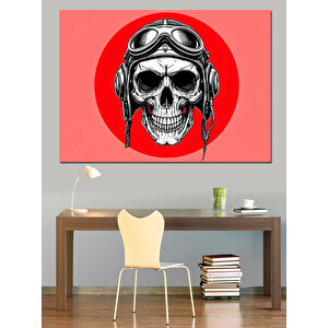 Kırmızı Arka Plan Kafatası Dekoratif Kanvas - Mdf Ahşap Tablo