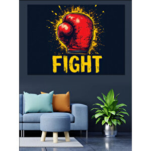 Boks Eldiveni Ve Fight Yazısı Dekoratif Kanvas - Mdf Ahşap Tablo 25x35 cm