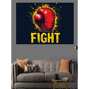 Boks Eldiveni Ve Fight Yazısı Dekoratif Kanvas - Mdf Ahşap Tablo 25x35 cm