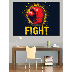 Boks Eldiveni Ve Fight Yazısı Dekoratif Kanvas - Mdf Ahşap Tablo 25x35 cm