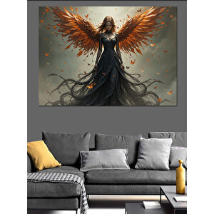 Turuncu Kanatlı Melek Kadın Dekoratif Kanvas - Mdf Ahşap Tablo 100x140 cm