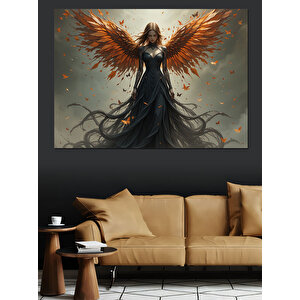 Turuncu Kanatlı Melek Kadın Dekoratif Kanvas - Mdf Ahşap Tablo 100x140 cm