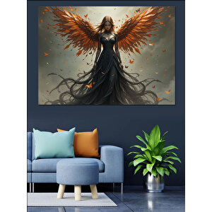 Turuncu Kanatlı Melek Kadın Dekoratif Kanvas - Mdf Ahşap Tablo 100x140 cm