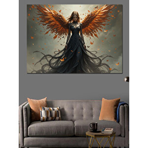 Turuncu Kanatlı Melek Kadın Dekoratif Kanvas - Mdf Ahşap Tablo