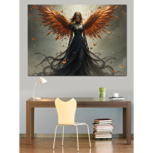 Turuncu Kanatlı Melek Kadın Dekoratif Kanvas - Mdf Ahşap Tablo