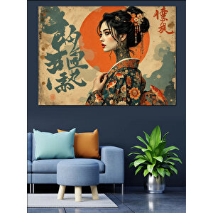 Geleneksel Japon Kadın Portresi Dekoratif Kanvas - Mdf Ahşap Tablo 25x35 cm
