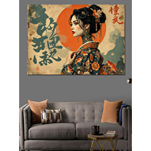 Geleneksel Japon Kadın Portresi Dekoratif Kanvas - Mdf Ahşap Tablo 25x35 cm