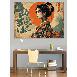Geleneksel Japon Kadın Portresi Dekoratif Kanvas - Mdf Ahşap Tablo 25x35 cm