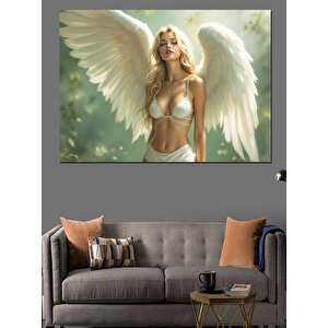 Beyaz Kanatlı Güzel Melek Dekoratif Kanvas - Mdf Ahşap Tablo 70x100 cm