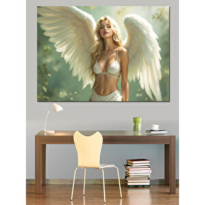 Beyaz Kanatlı Güzel Melek Dekoratif Kanvas - Mdf Ahşap Tablo 70x100 cm