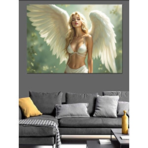 Beyaz Kanatlı Güzel Melek Dekoratif Kanvas - Mdf Ahşap Tablo 70x100 cm