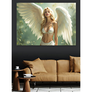 Beyaz Kanatlı Güzel Melek Dekoratif Kanvas - Mdf Ahşap Tablo