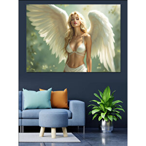 Beyaz Kanatlı Güzel Melek Dekoratif Kanvas - Mdf Ahşap Tablo