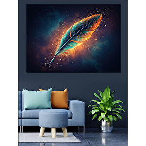 Galaksili Işıltılı Renkli Tüy Dekoratif Kanvas - Mdf Ahşap Tablo 50x70 cm