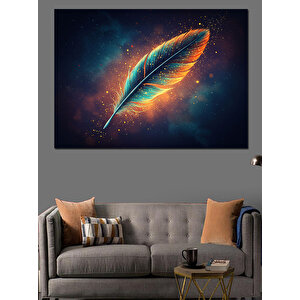 Galaksili Işıltılı Renkli Tüy Dekoratif Kanvas - Mdf Ahşap Tablo 50x70 cm