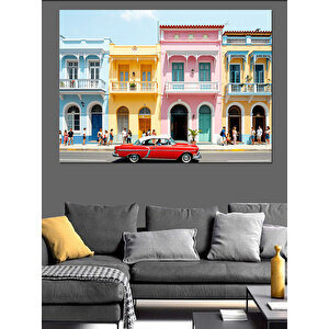 Pastel Renkli Kolonial Binalar Dekoratif Kanvas - Mdf Ahşap Tablo 35x50 cm