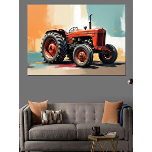 Kırmızı Klasik Traktör Dekoratif Kanvas - Mdf Ahşap Tablo 70x100 cm