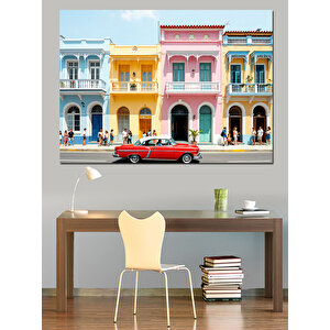 Pastel Renkli Kolonial Binalar Dekoratif Kanvas - Mdf Ahşap Tablo 70x100 cm