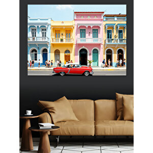 Pastel Renkli Kolonial Binalar Dekoratif Kanvas - Mdf Ahşap Tablo 70x100 cm