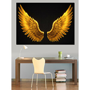Simsiyah Zeminde Altın Kanatlar Dekoratif Kanvas - Mdf Ahşap Tablo 70x100 cm