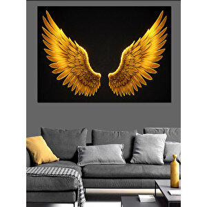 Simsiyah Zeminde Altın Kanatlar Dekoratif Kanvas - Mdf Ahşap Tablo 70x100 cm