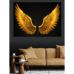 Simsiyah Zeminde Altın Kanatlar Dekoratif Kanvas - Mdf Ahşap Tablo 70x100 cm