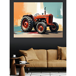 Kırmızı Klasik Traktör Dekoratif Kanvas - Mdf Ahşap Tablo 25x35 cm