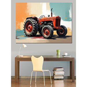 Kırmızı Klasik Traktör Dekoratif Kanvas - Mdf Ahşap Tablo