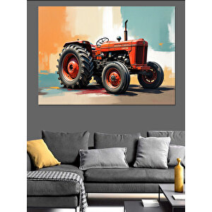 Kırmızı Klasik Traktör Dekoratif Kanvas - Mdf Ahşap Tablo