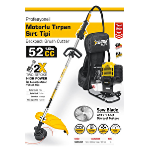 Sgs Sgs5362 Profesyonel Benzinli Motorlu Sırt Tırpanı Makinesi 52 Cc