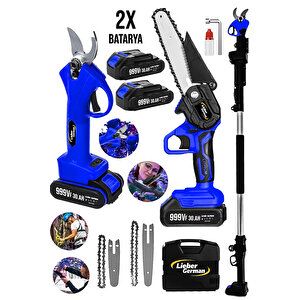 Lieber German Blue 3 Lü Set 3mt Teleskopik Akülü Dal Kesme Makası Ve Budama Bıçkı Testere Makinesi