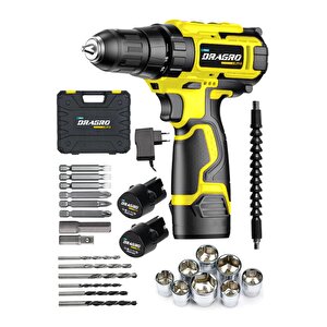 Dragro Germany 58 V 8 Ah Metal Şanzuman Bakır Sargılı Çift Akülü Vidalama Matkap Ar Sarı