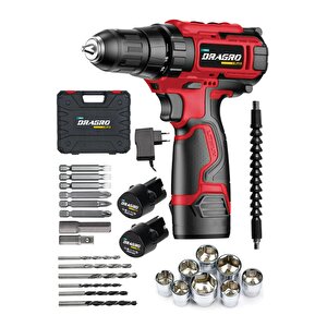 Dragro Germany 58 V 8 Ah Metal Şanzuman Bakır Sargılı Çift Akülü Vidalama Matkap Ar Kırmızı