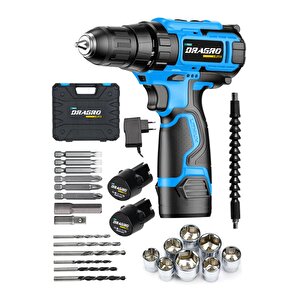 Dragro Germany 58 V 8 Ah Metal Şanzuman Bakır Sargılı Çift Akülü Vidalama Matkap Ar Mavi
