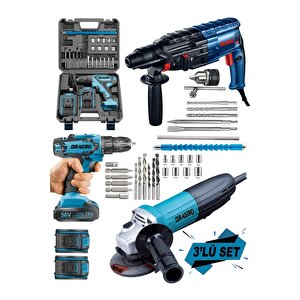 Dragro Alman Pro 3 Lü Set 3000 W Taşlama-4200 W Kırıcı Delici Hilti-58 V Setli Şarjlı Matkap