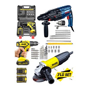 Dragro Alman Pro 3 Lü Set 3000 W Taşlama-4200 W Kırıcı Delici Hilti-58 V Setli Şarjlı Matkap