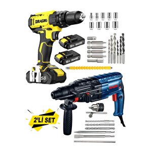 Dragro Alman Eko 2 Li Set 4200 W Kırıcı Delici Hilti 58 V Setli Şarjlı Matkap